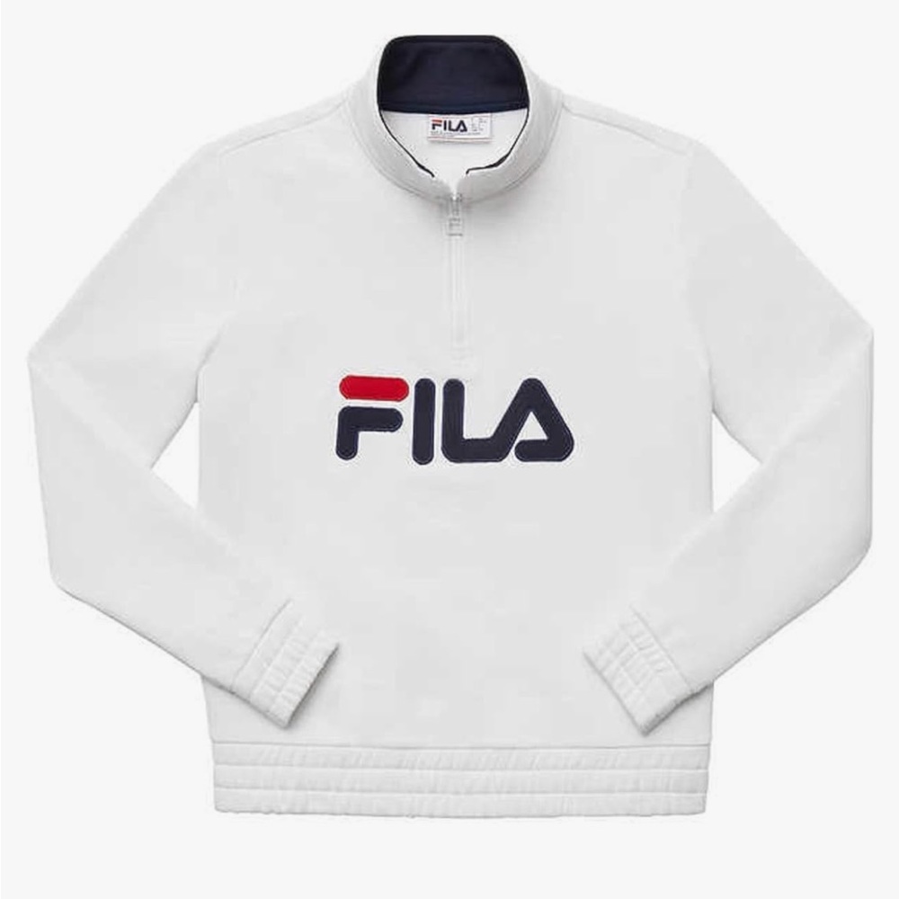 Fila Women’s White Logo Long Sleeve Quarter Zip Fleece Cotton Sweatshirt